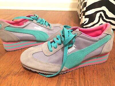 pink and green puma shoes