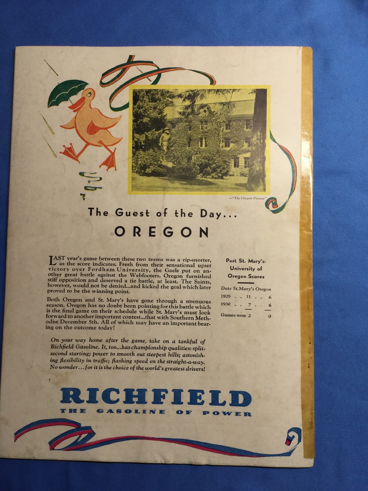 1931 Oregon vs. St. Marys College Football Game Program 11/26/31 ORIGINAL |  eBay