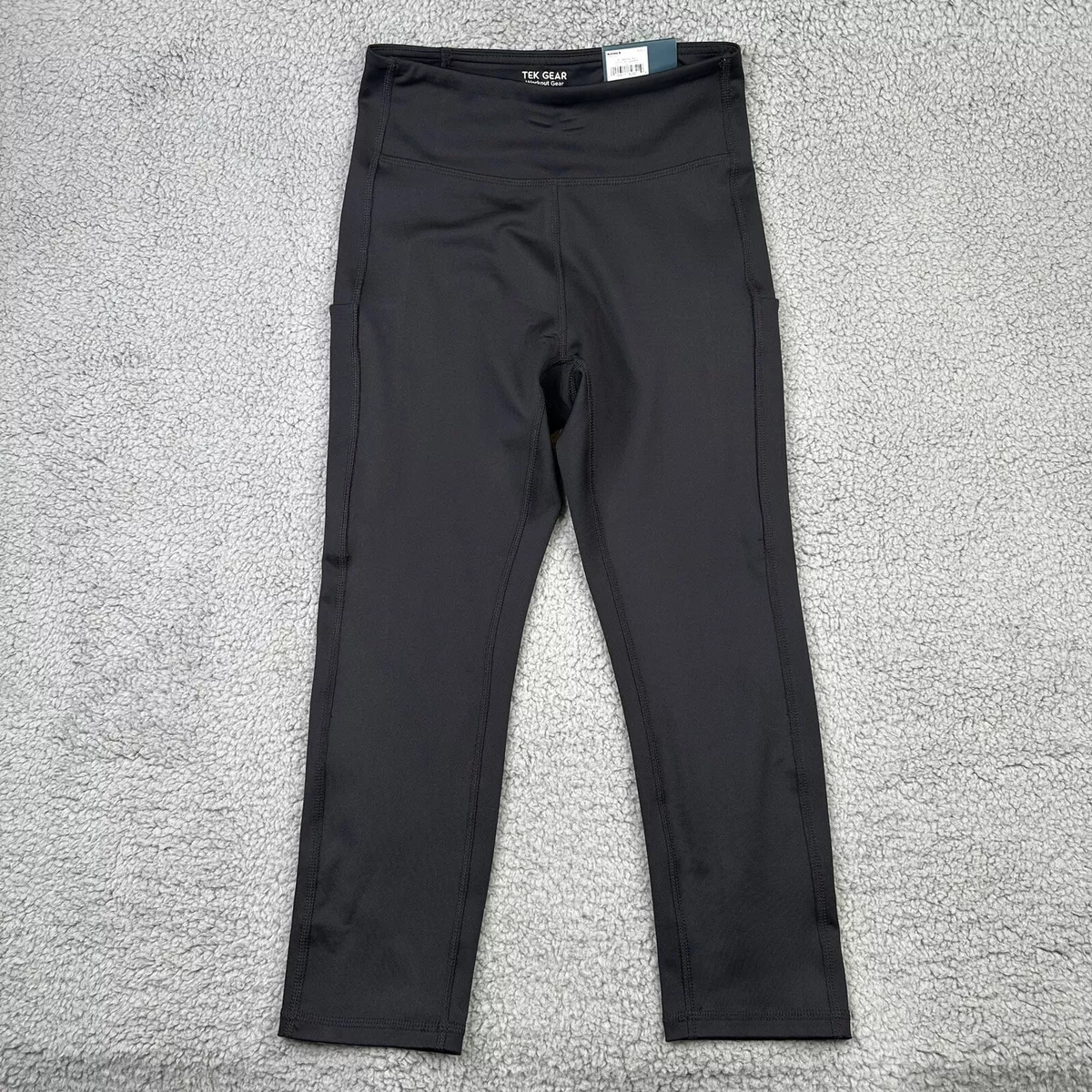 Tek Gear Womens Leggings High Rise Capri Workout Gear Black Pockets Sz  Small NWT