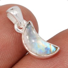 Moon - Natural Rainbow Moonstone - India 925 Silver Pendants Jewelry CP75804