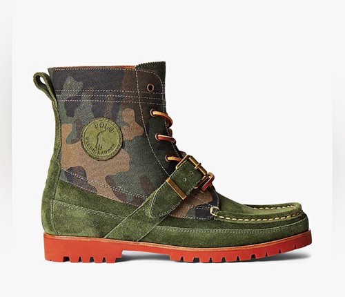 Polo Ralph Lauren Men’s Camo Suede Ankle Combat Boots Lace-Up Rubber Sole 8.5