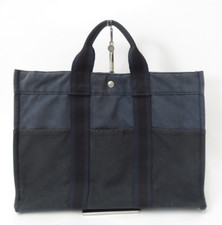 Authentic Hermes Fourre Tout MM Canvas Tote Bag Black F 51792