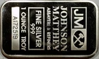 1oz Johnson Matthey Silver Bar .999 Fine Silver - Serial Number A172519 #43688