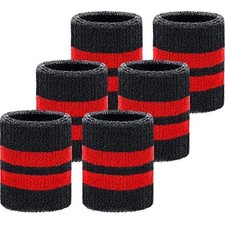 6 Pieces Wrist Striped Sweatbands Sports Wristbands for Black with Red Stripe