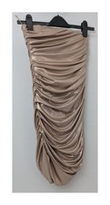 Zara Ruched Strapless Metallic Beige Dress Womens XS Polyester Elastane Party