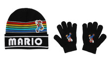 Big Boys Mario Rib Knit Hat and Gloves Set, 2 Piece - Black