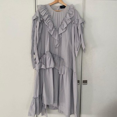 Used Simone Rocha Striped Frill Long One-Piece Dress Size 8 White Blue
