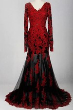 Gothic Mermaid Wedding Dresses Black and Red Beading Illusion Custom Bridal Gown