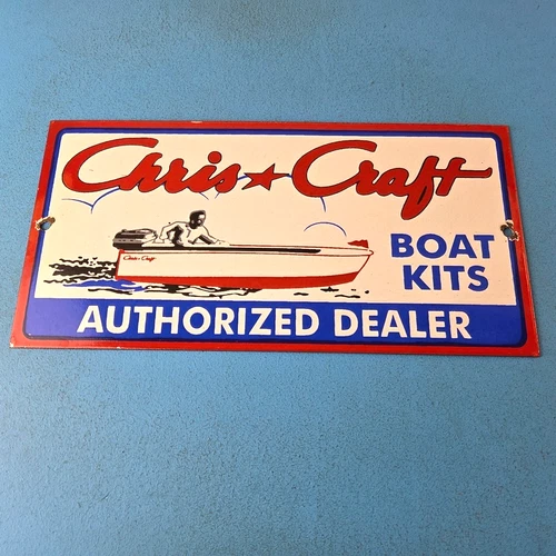 Vintage Chris Craft Sign - Motor Boats Porcelain Gas Pump Plate Dealer Sign