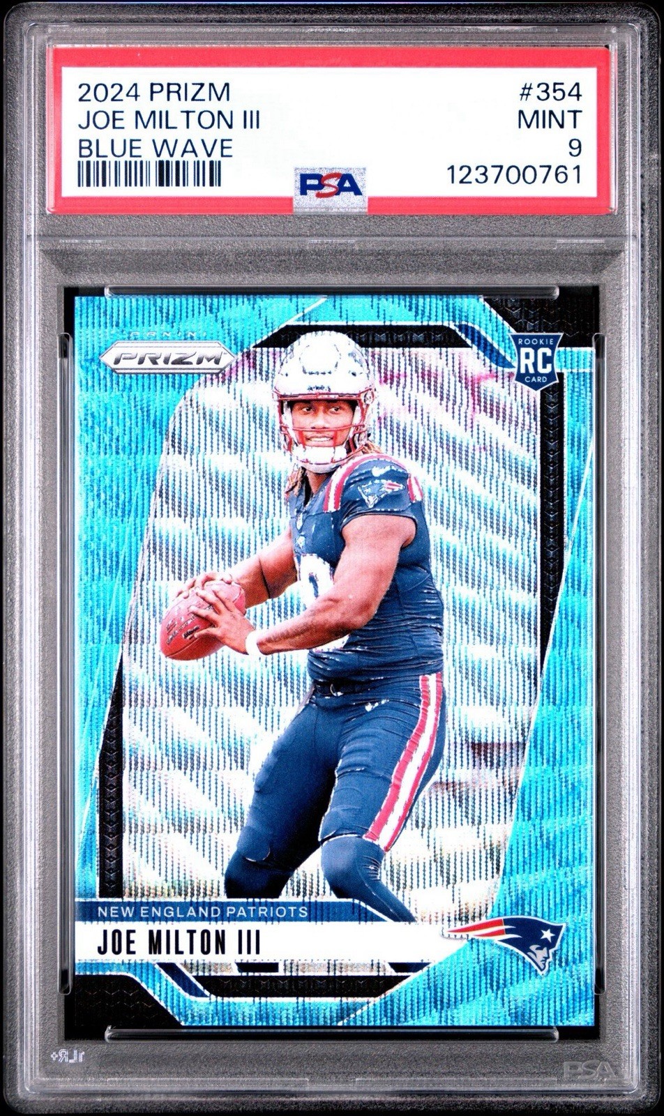 2024 Panini Prizm Rookies Joe Milton III #354 Blue Wave Prizm /230 RC PSA 9