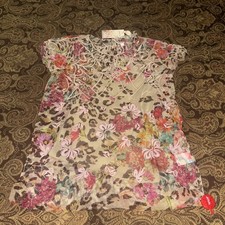 JOHNNY WAS Biya Mesh Short Sleeve Top with Olive Green Camisole: Size XS; NWOT