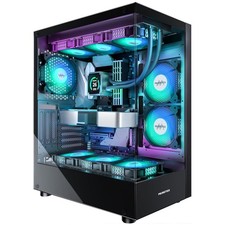 ATX Gaming PC Case with 6 ARGB Fans, Tempered Glass, Black