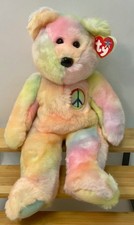 TY Beanie Buddy 1999 14" Peace Bear Tie-Dye Pastel With Unique Design NEW