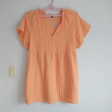 New Old Navy Demi Swing Dress XL Orange Short Sleeve Crinkle Gauzy A-Line Ruffle