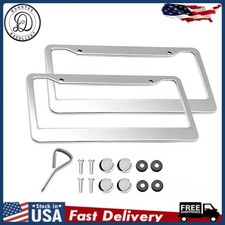 2 Pcs Chrome Stainless Steel Metal License Plate Frame Tag Cover With Screw Caps