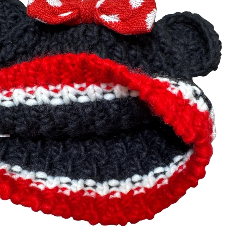 Disney Bebé Minnie Mouse Tejido Sombrero Negro Rojo Arco Talla Única Oreja Sombrero Disfraz Foto Foto 4 de 4