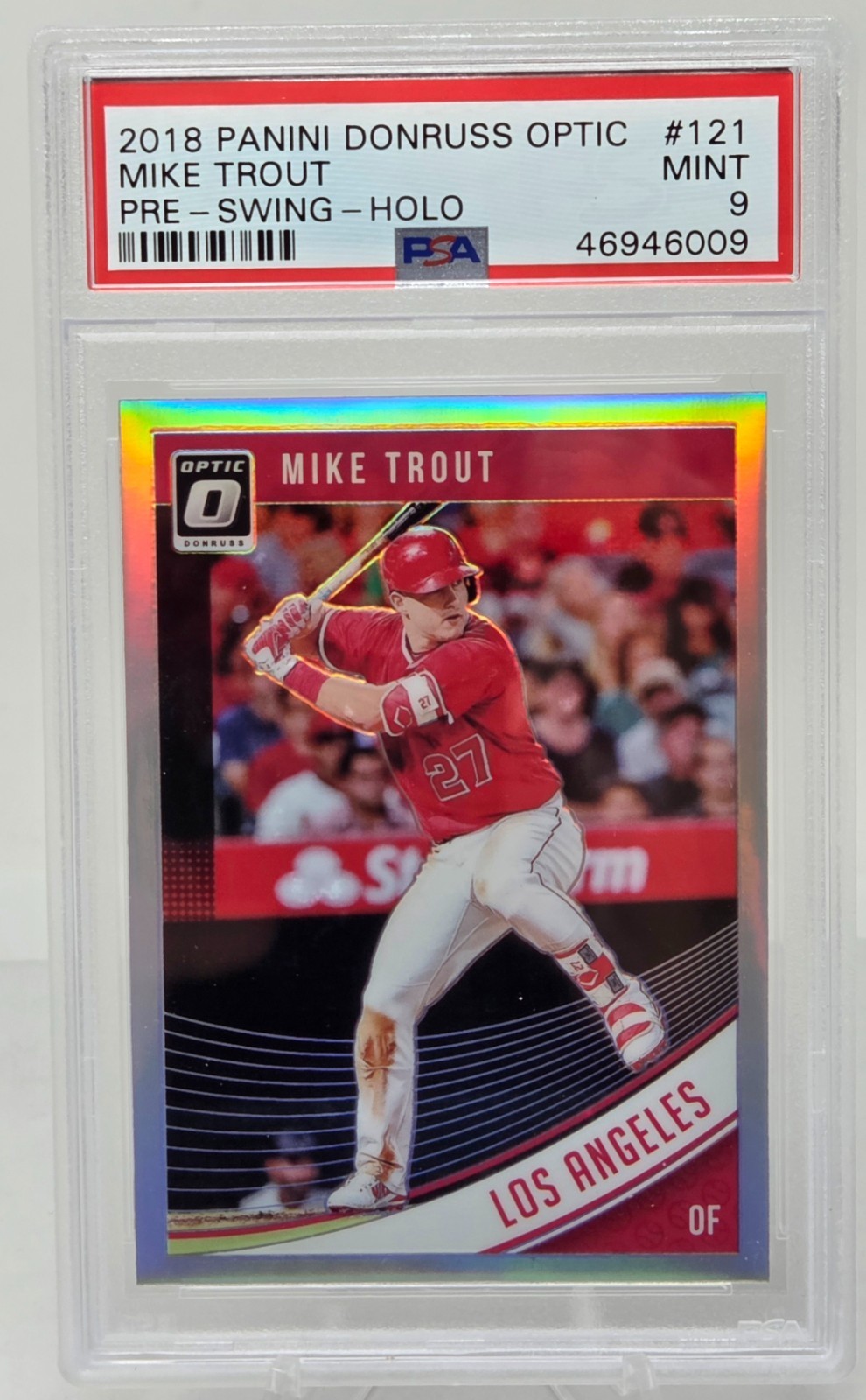 2018 Optic Holo Refractor MIKE TROUT CARD PSA 9 MINT view 1