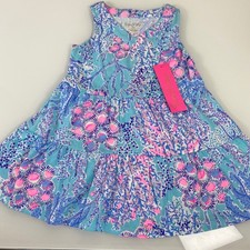 Lilly Pulitzer Girl XS 2/3 Mini Lorina Dress Blue Ibiza Now You Sea Me Coral NEW