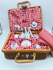 Vintage Schylling Picnic basket  miniature ceramic dish set featuring Madeline