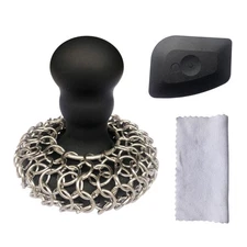 316 Upgraded Chainmail Scrubber with Silicone Handle Cast Iron Cleaner for Ca...