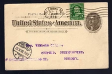 USA 1898 Postal Card 1c Jefferson PC7 UX12 from ST LOUIS MO Oval pmk to Germany 