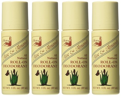 Alvera All Natural Roll-On Deodorant Aloe & Almonds - 3 3 Fl Oz (Pack of 4) 