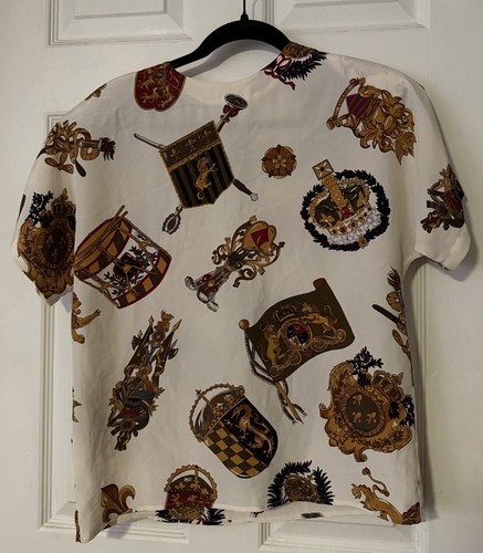 Vintage Renaissance Sportswear Baroque Heraldic Blouse Small 80s 90s