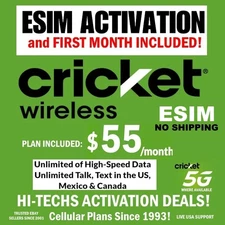 CRICKET  ▶▶ ESIM ⭐ INCLUDES ✅ 30 DAYS UNLIMITED TALK/TEXT/DATA  ✅ 5G SPEEDS!!