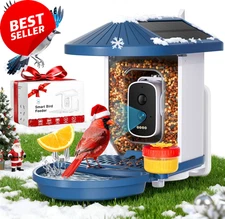 Smart Bird Feeder 4K Cam Solar AI ID Weatherproof Gift Tech Lovers Blue