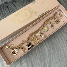 Kirks Folly Beautiful RARE Alice in Wonderland Looking Glass Charm Bracelet - 8”