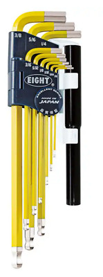 Eight Tool TEL-S9NPYE  Taper Head Hex Key Set of 9 Pcs. Includes Cheater Bar