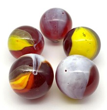 25mm Cardinal Glass Marble Shooters Pack of 5 Pre-2005 Red w Yellow White