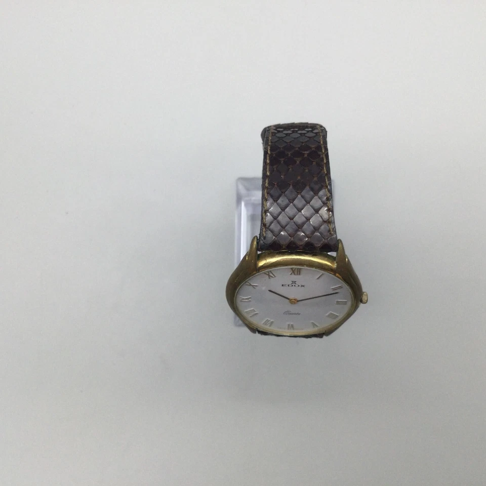 Vintage Edox Watch Unisex Swiss Made 33mm Gold Tone Leather Band New Battery - Image 3 of 4