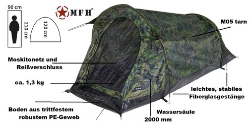 Einpersonen Tunnelzelt Fischerzelt Jagd M05 tarn Trekking Biwak Camping Tarnzelt