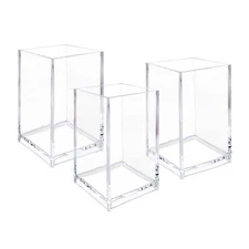 3 Pack Clear Acrylic Cosmetic Pencil Pen Holder Cup, Clear Makeup Brush Holde...