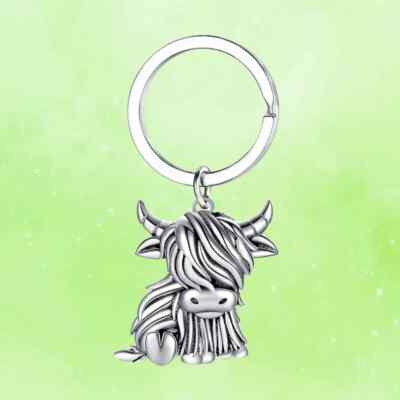 Modischer Retro Schlüsselanhänger schottisch Schottland Highland Coo Kuh Handarbeit Geschenk