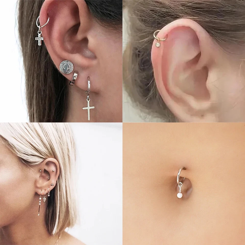 Aretes de aro Huggie de acero quirúrgico 18G de 1 pieza Tragus hélice cartílago perforación Foto 4 de 4