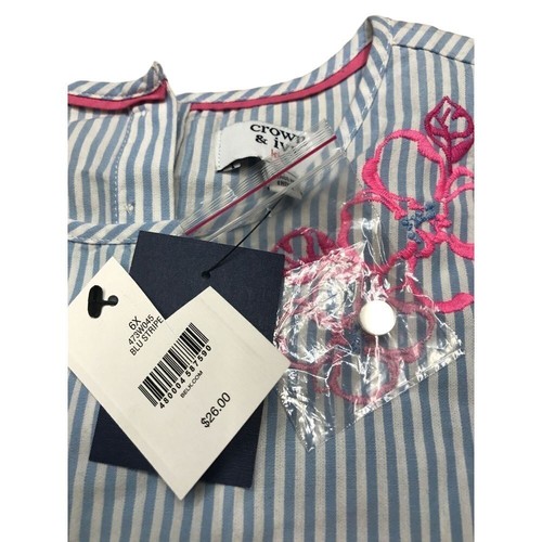 Crown & Ivy Kids Girls 6X dress Tee Striped light blue pink Embroider flowers - Picture 5 of 7