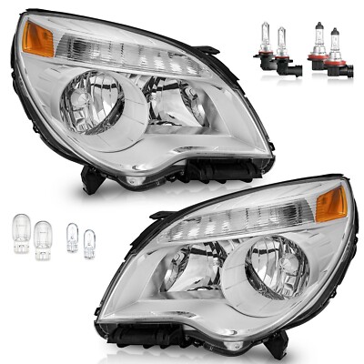 WEELMOTO Pair Headlights For 2010-2015 Chevy Equinox LS/LT Halogen Chrome w/bulb