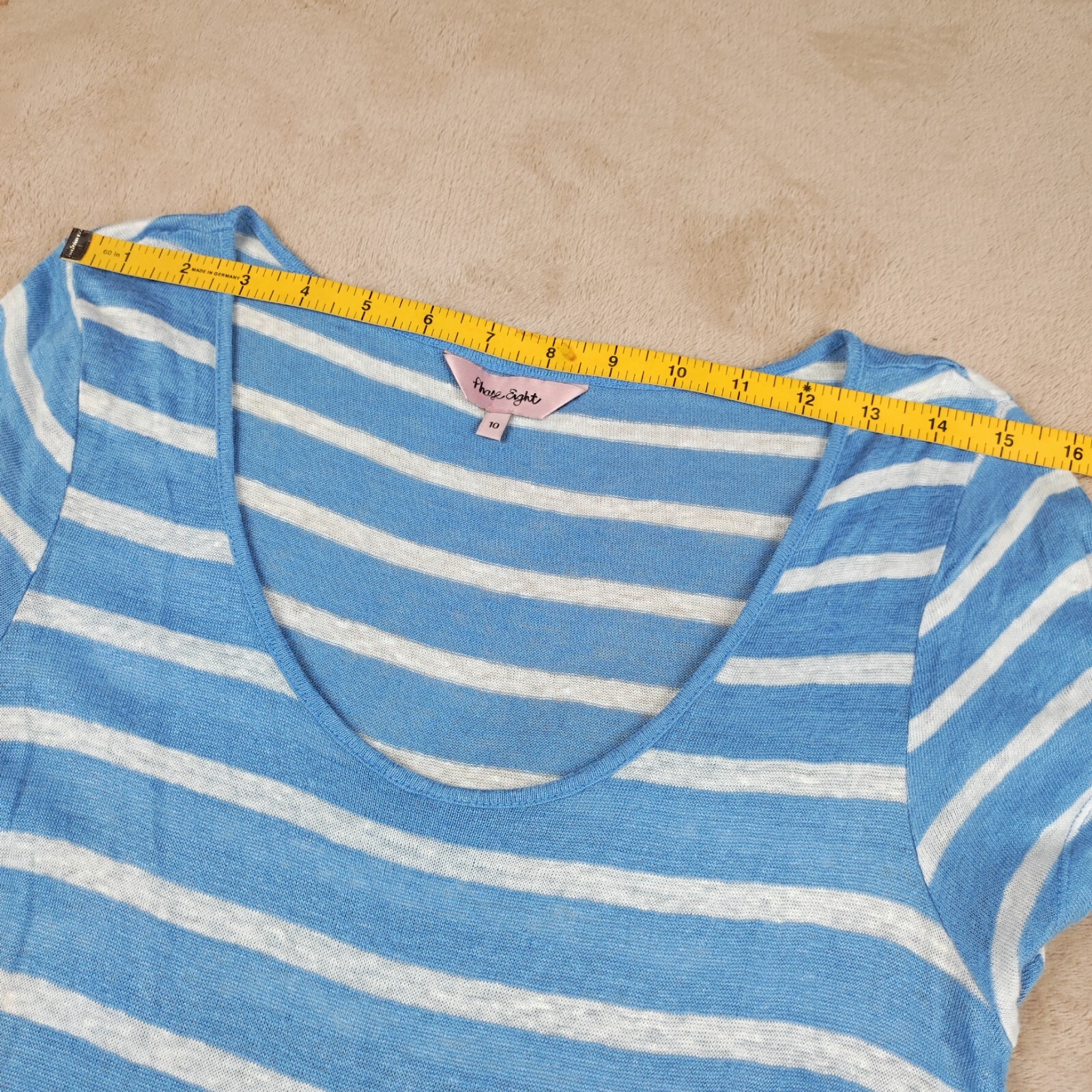 Phase Eight Womens Top Blue White Striped Size 10 Linen Dipped Hem image 8