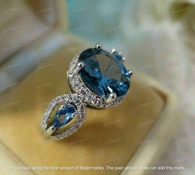 3 CT Oval Lab-Created Blue Diamond Engagement Ring 14k White Gold Plated