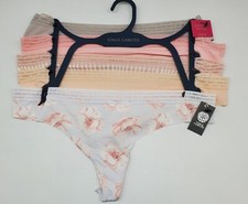 VINCE CAMUTO 5Pack Women's M-L Laser Smooth Thong Panties Gray/Pink/Beige/Prints