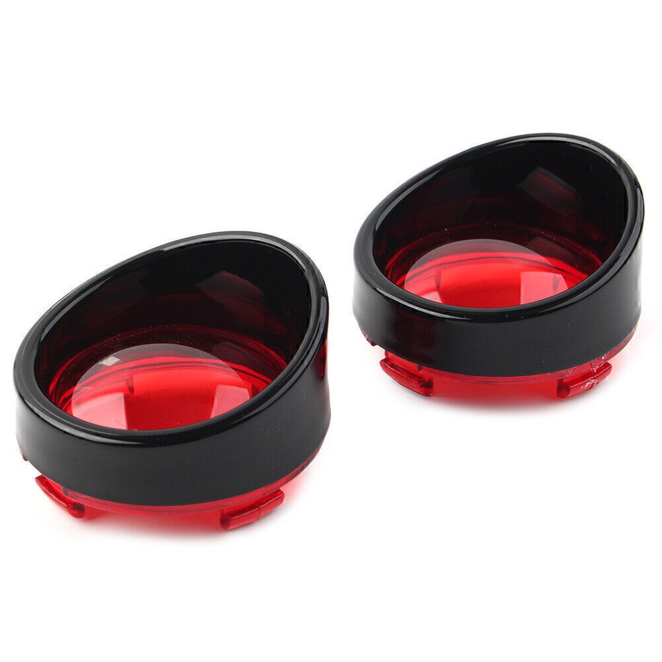 Turn Signal Light Bezels Visor Black Trim Red Lens Cover For Harley