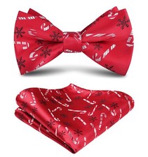 Christmas Bow Ties and Pocket Square Set Xmas Pre Tied Bowties for Men Festiv...