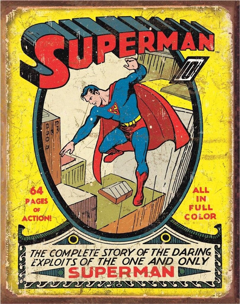 Superman Comics Cover No.1 Tin Metal Sign Man Cave Garage Kids