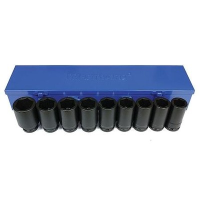 Westward 21Wl54 3/4'' Drive Impact Socket Set, Metric, 9 Pcs