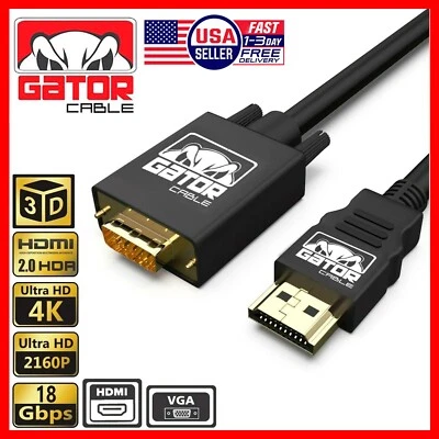 GATOR CABLE HDMI to VGA Cable Converter Adapter For HDTV PC Desktop Monitor Video 1080P 6FT