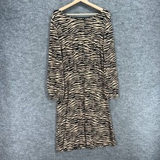 Loft Dress Women 10 Black Animal Print Shift Midi Long Sleeve Round Neck 