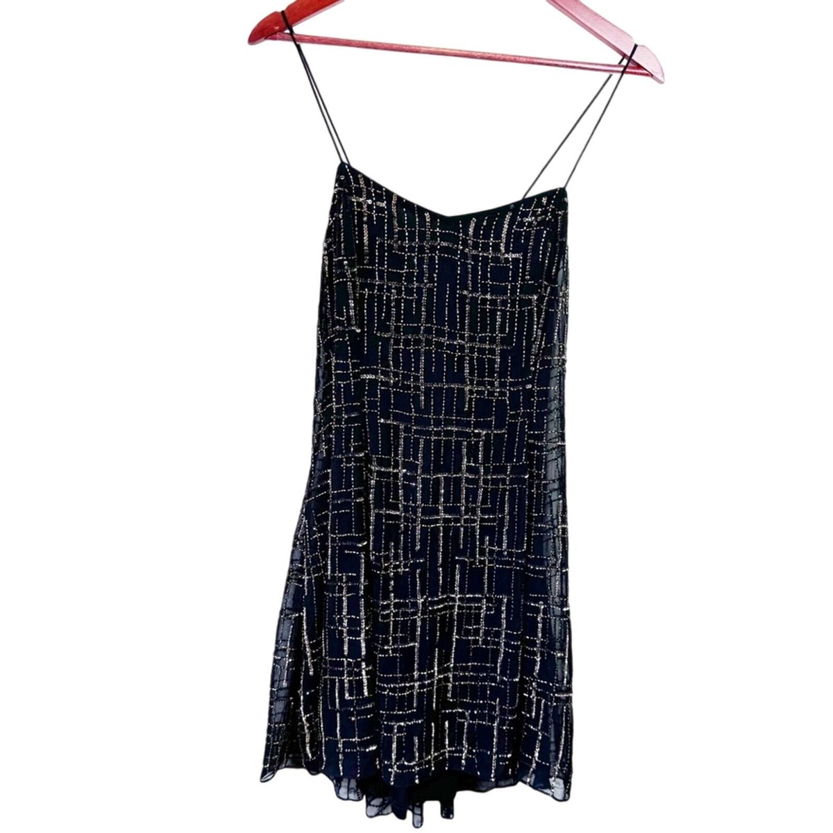 Chelsea & Violet Black Gold Sequins Beaded Strappy Mini Dress Women's Size Large