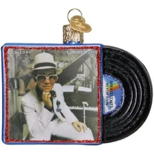 Old World Christmas Glass Ornament, Elton John Greatest Hits Album, w/OWC Box